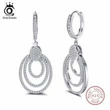 ORSA JEWELS Genuine Sterling Silver Women Dangle Earrings 925 Big Round Hollowed Statement Female Jewelry SE46