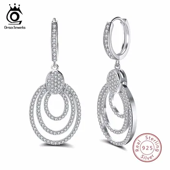 

ORSA JEWELS Genuine Sterling Silver Women Dangle Earrings 925 Big Round Hollowed Statement Female Jewelry SE46