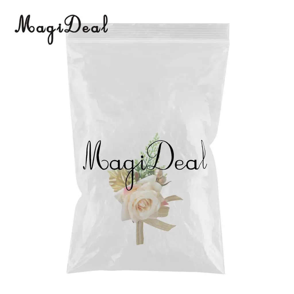 Romantic Artificial Rose Flower Pearls Wedding Corsage Boutonniere for Bridal Groom Fancy Dress