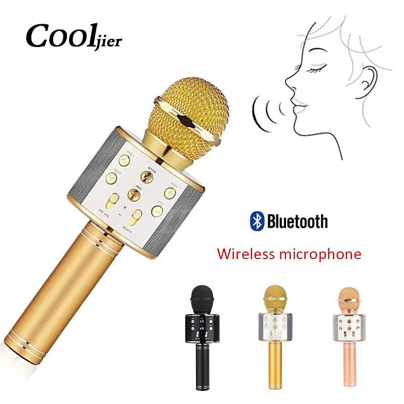 

COOLJIER WS858 Wireless Karaoke Microphone Portable KTV Mic Bluetooth Microphone handheld for Music Playing and Singing Speaker
