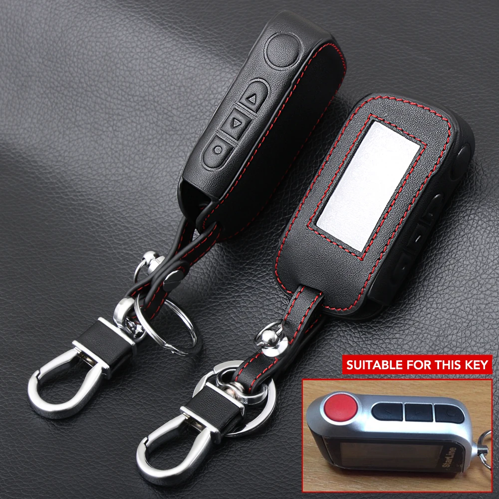 

A93 A96 Keychain Black Leather Cover Key Case for Starline A93 Two Way Car Alarm Remote Controller A63 LCD Transmitter