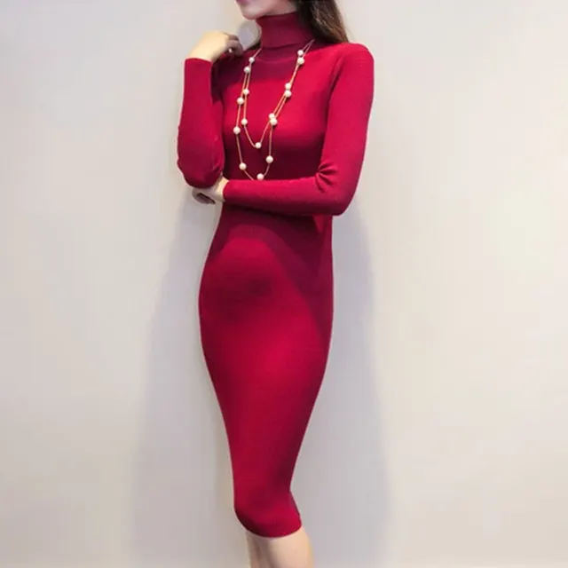 red turtleneck sweater dress