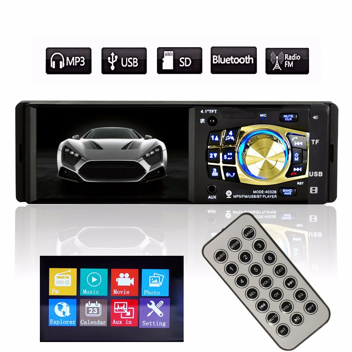 

4.1 Inch Car Vehicle Stereo Audio 12V 1 DIN In Dash MP3/MP5 Player Aux Input Receiver SD USB