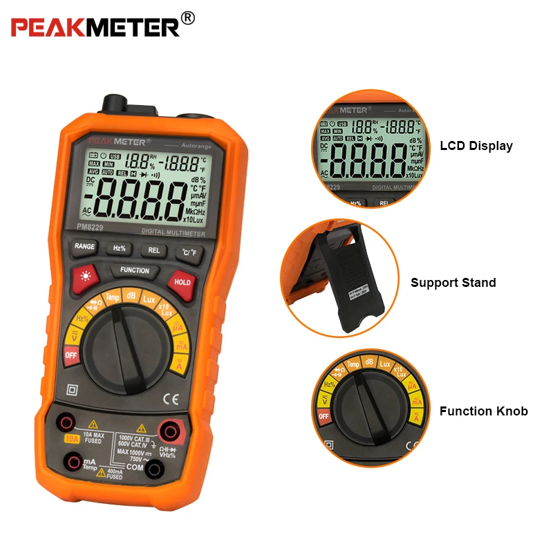 PEAKMETER PM8229 автоматический ручной Диапазон Цифровой мультиметр с TRMS 1000V