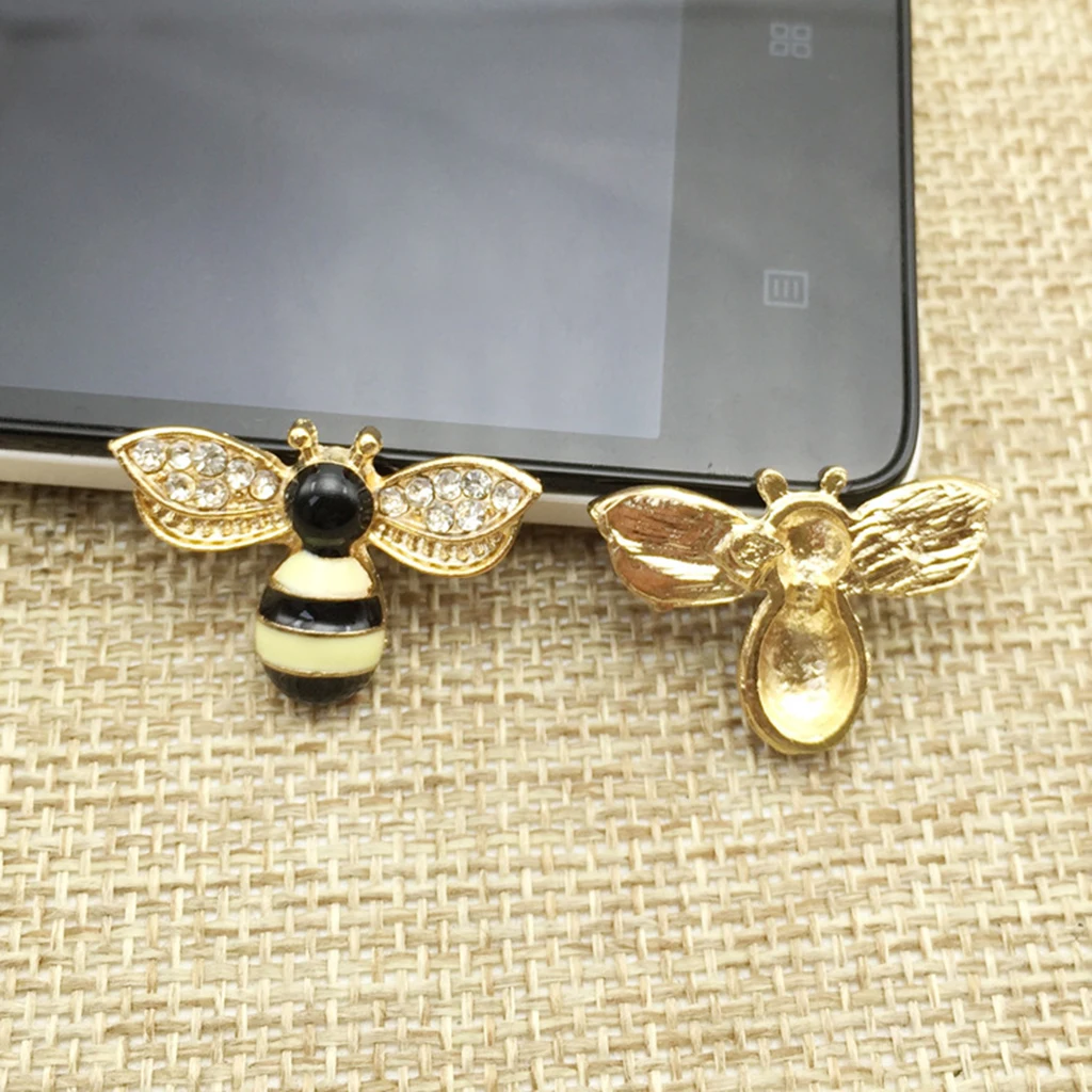 5pcs Bee Shape Alloy Rhinestone Flatback Buttons Jewelry Making Findings 25mm