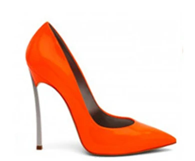 Брендовая женская обувь на высоком каблуке женские туфли-лодочки на шпильках женские туфли на тонком каблуке цвет телесный свадебные туфли на высоком каблуке с острым носком размеры 33–43 - Цвет: patent orange