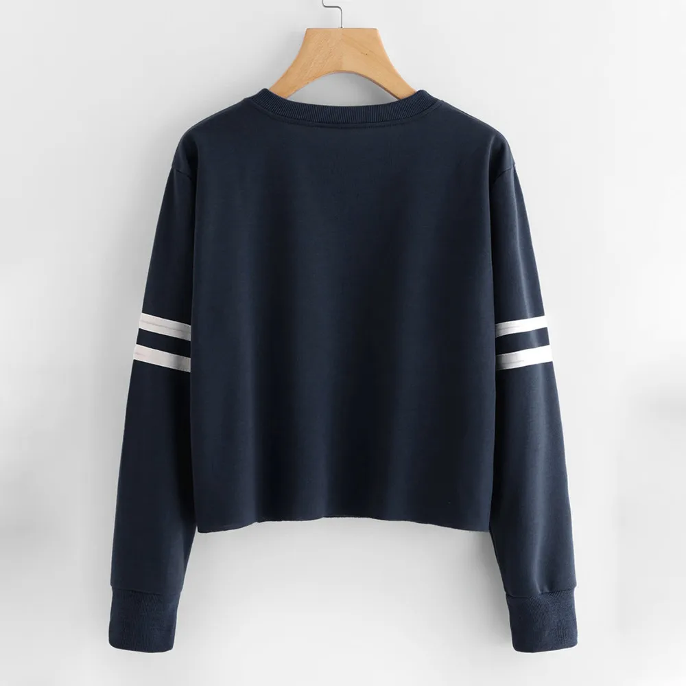 

2018 New Fashion Autumn Winter Women Sweatshirt Long Sleeve O-neck Striped Splicing Polyester Ladies Casual Girls Pullover