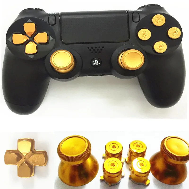 

Golden Metal Analog thumb sticks+Arrow D-pad+9mm Bullet Buttons Mod Kit For Sony Playstation PS4 Dualshock 4 Controller Gamepad