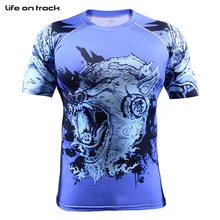 Для мужчин Skin Compression колготки короткий рукав тренажерный зал тренировка Бодибилдинг Фитнес для бега с принтом по всему размеру футболки 4XL