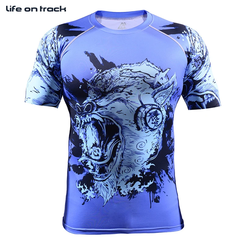 

2016 Men Skin Compression Tights Short Sleeve Gym Training Body Building Fitness Running Full Print Tshirts 4XL
