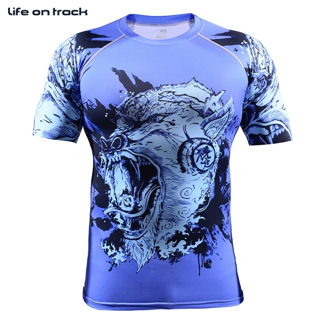 US $53.31 2016 Men Skin Compression Tights Short Sleeve Gym Training Body Building Fitness Running Full Print