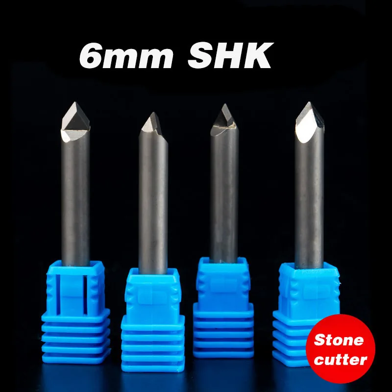 

1pc 6mm Diamond stone Tools CNC Router End Mill Stone Hard Granite Cutting Engraving Bits 70 90 Degree PCD Cutter