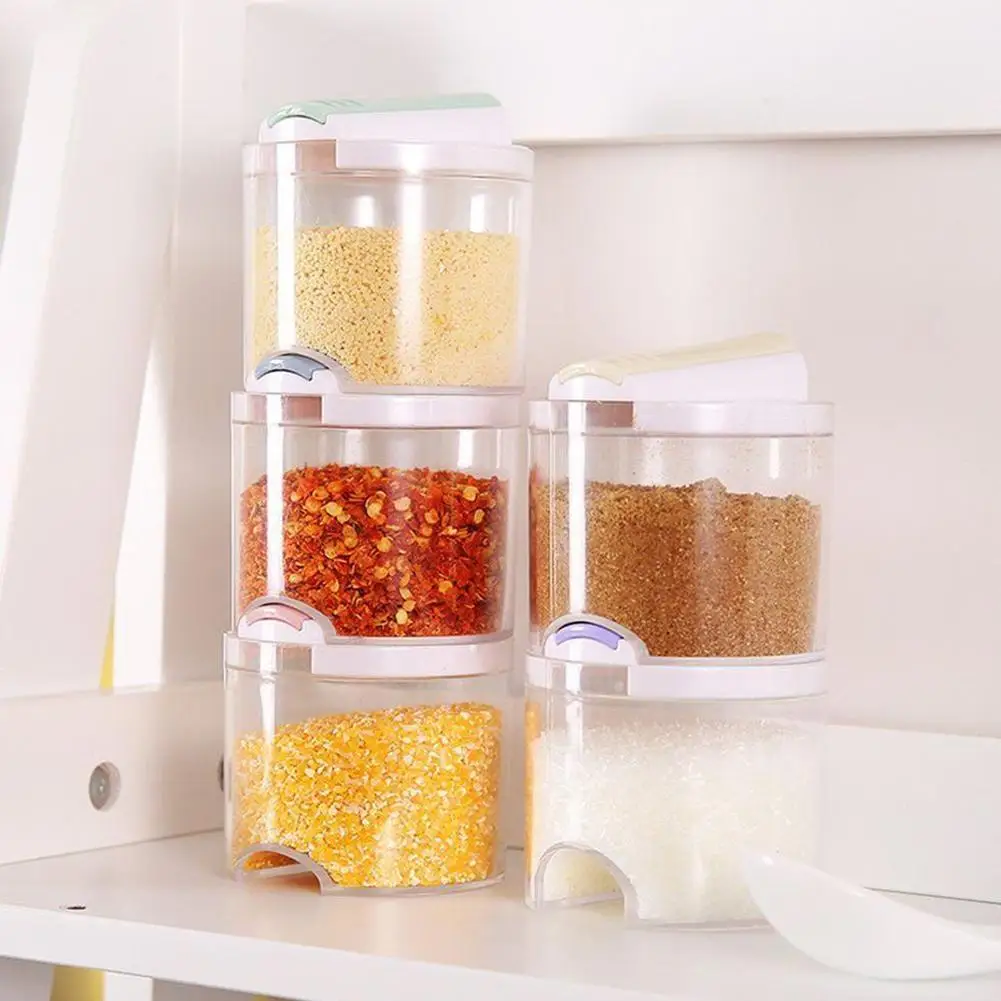 

2019 New 5Pcs Stackable Seasoning Tanks Set Food Grade PP Kitchen Seasoning Boxes