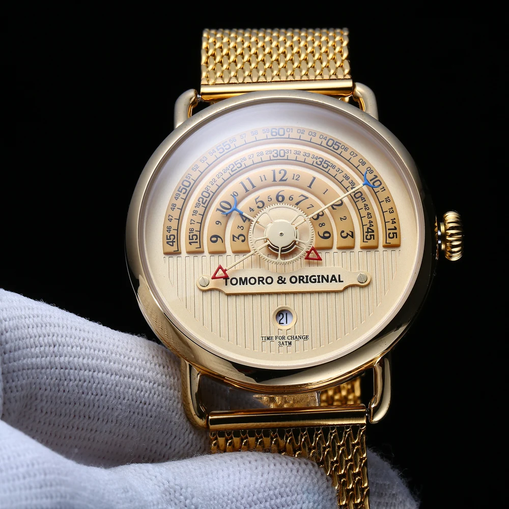 TOMORO, Креативные мужские часы XFCS, розовое золото, сетчатый ремешок, роскошный бренд, мужские Модные Спортивные кварцевые часы, свободный стиль, часы с датой