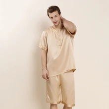 CEARPION новые мужские пижамы с короткими рукавами комплект Летняя Повседневная Домашняя одежда для сна сплошной цвет элегантный мужской шелк 2 шт рубашка+ брюки