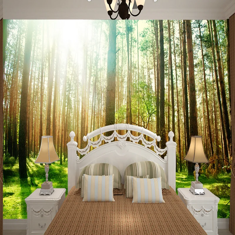 

Medium 3D mural wallpaper customized natural view painting with tree sunshine behind sofa TV as background living room bedroom