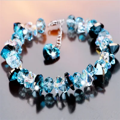 

Use 925 Silver Pure Hand Knitted Austrian Sea Heart Crystal Bracelet For Women's Best Holiday Gift
