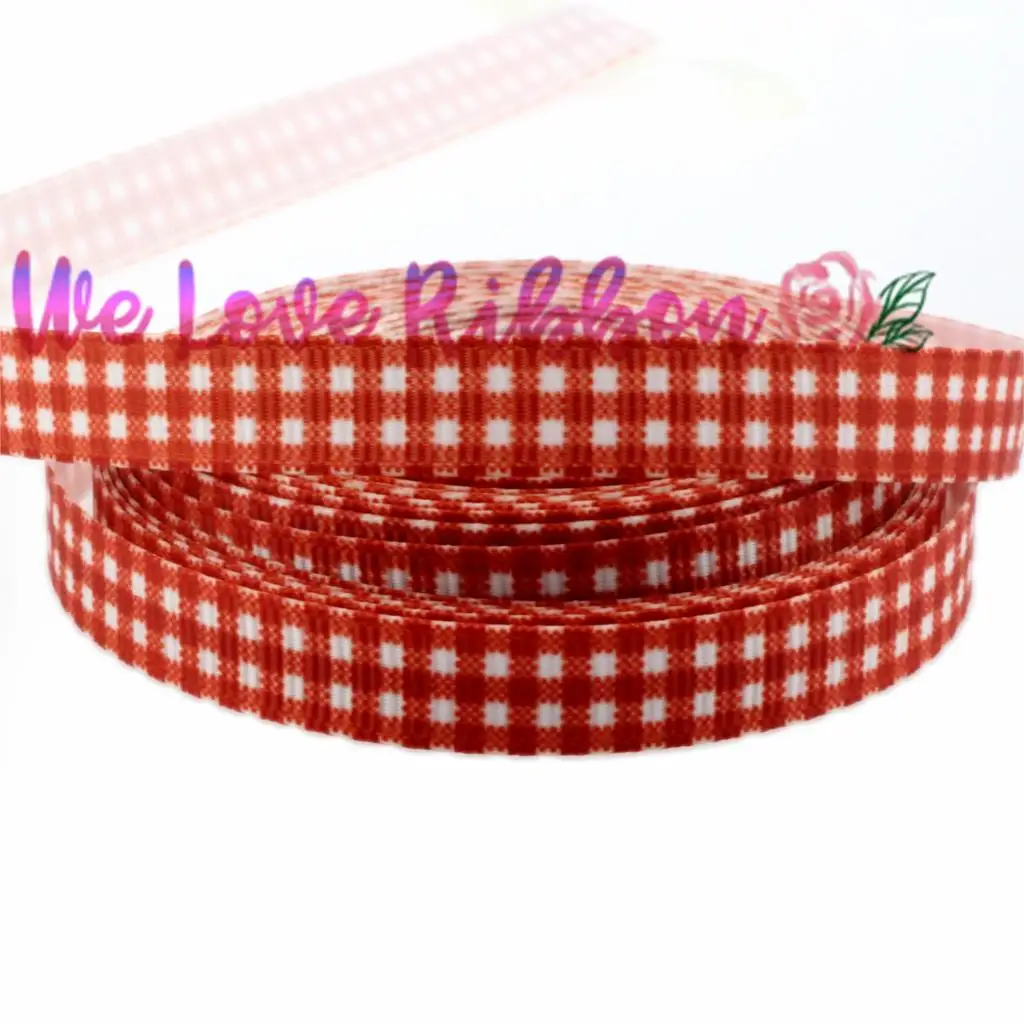 

3/8" 9mm Red and White Check Patterns Printed Grosgrain Ribbon DIY Party Packing Webbing handmade hair bows 10yards/roll