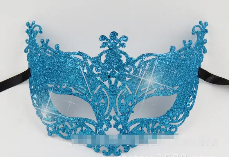 

Blue halloween mask make-up mask dance half face Venetian mask rhinestone sequins lily princess party dress up props