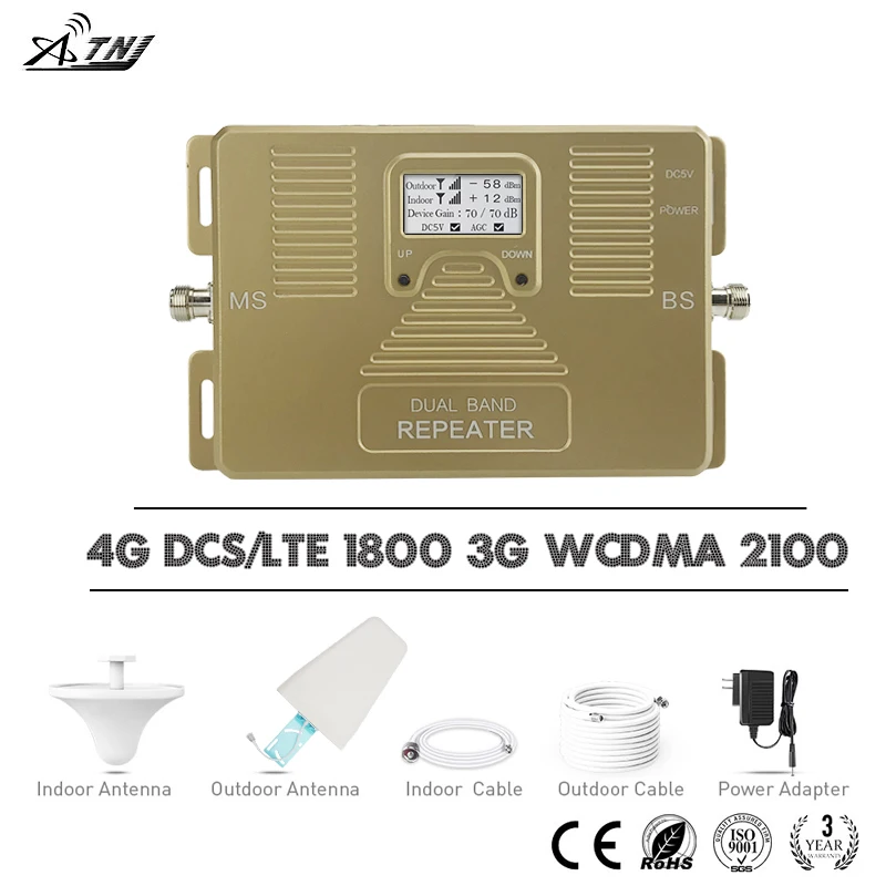Двухдиапазонный ретранслятор сигнала GSM LTE 1800 WCDMA 2100 МГц Усилитель сотового 70 дБ
