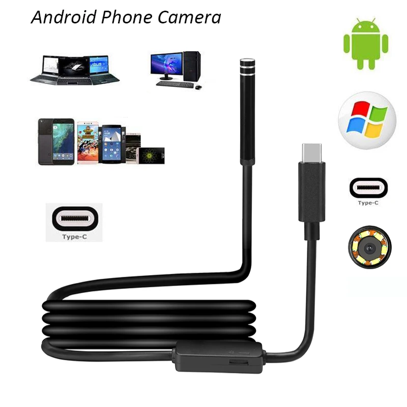 Borescopes 720P 8 мм объектив тип-c/USB Android эндоскоп камера инспекции для телефона ПК