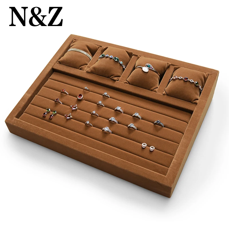 

N&Z New Big Mixed Brown Color Jewelry Display Tray Ring Watch Bracelet Display Stand Holder Touch Soft Bangle Jewelry Organizer