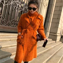 LOVELY-JINNUO, новинка, натуральный норковый кашемировый свитер, женский зимний теплый пушистый длинный кардиган с жилетом и поясом, куртка, пальто JN560