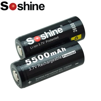 

2 Pcs / Lot Soshine 26650 Battery 5500mAh 3.7V 26650 Protected Rechargeable Li-ion Batteries Cell PCB 26650 Battery