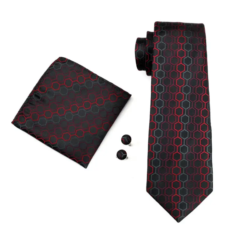 LS-584 Для мужчин s Галстуки 100% шелк жаккард Тканые красные шелковые галстуки для Для мужчин свадебные Бизнес вечерние Hankerchief запонки шеи
