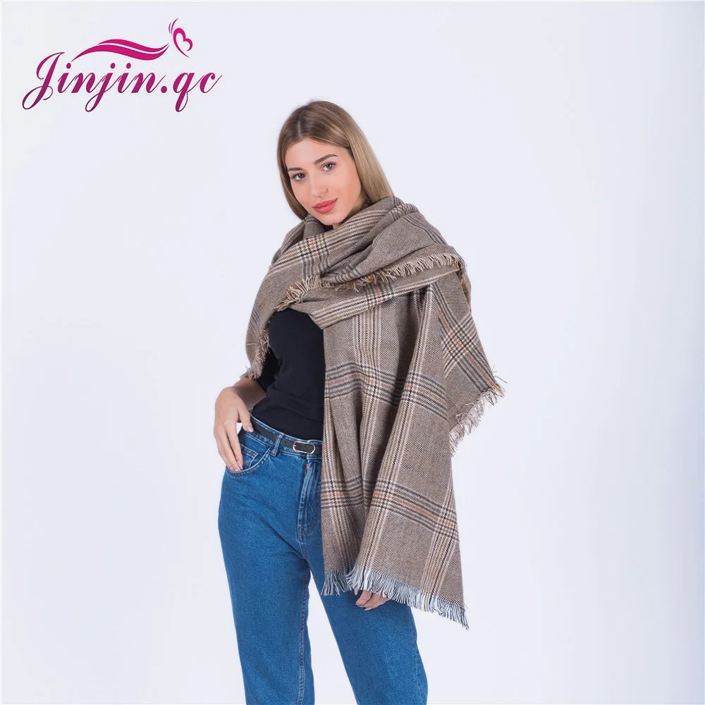 Jinjin.QC Women Scarf Plaid Scarves And Shawls Cashmere Pashmina Acrylic Cape Echarpe Foulard Femme Hijab Bandana drop shipping