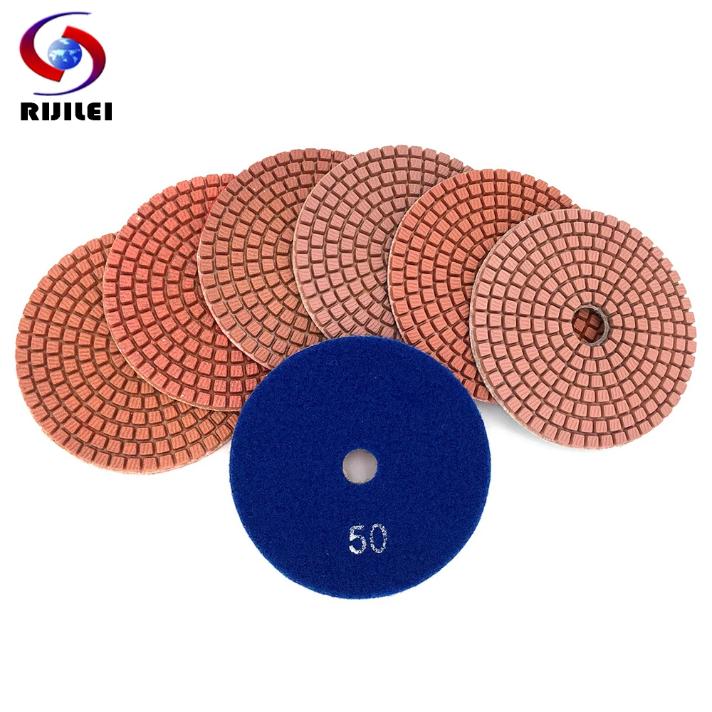 RIJILEI 10PCS/Set 4Inch Diamond Polishing Pads Flexible Wet Polishing Pads for Stone Marble Abrasive Tools Free Shipping HC11 10pcs lot 3mm 4mm 5mm 6mm 7mm 8mm shaft motor flexible coupling tyre wheel brass hex coupler set