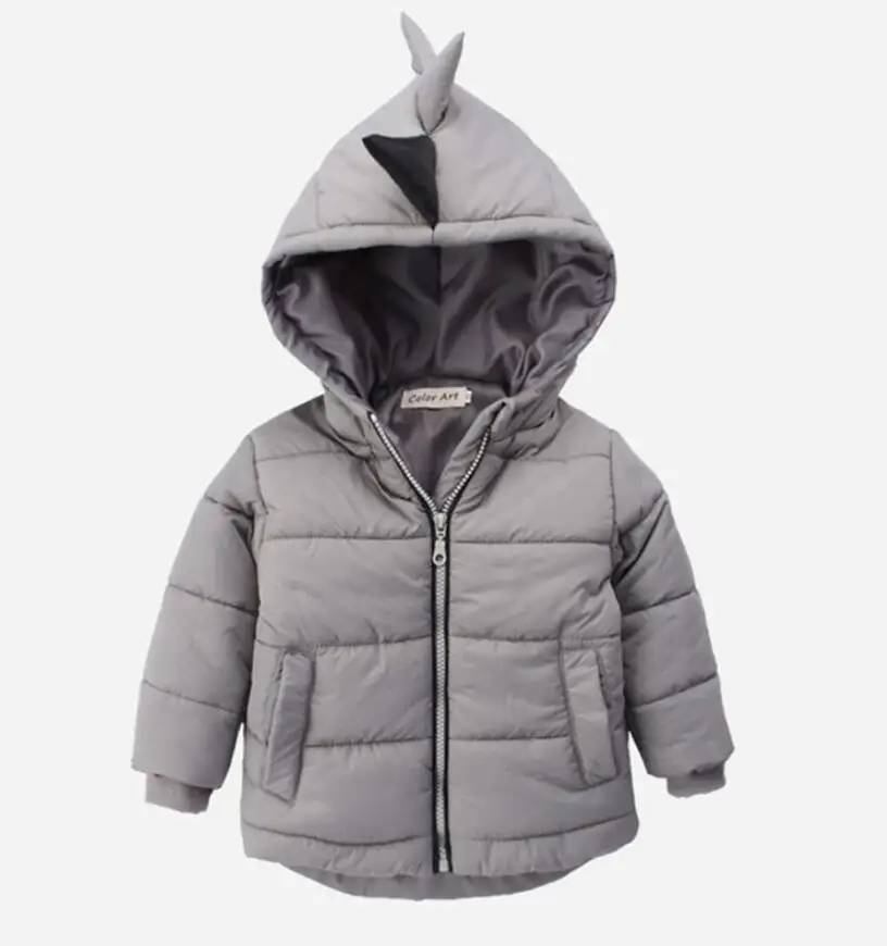 Куртка для мальчиков зимнее пальто детская верхняя одежда теплое пальто с стиле мультяшного динозавра из мультфильмов для маленьких мальчиков и девочек одежда для детей 2–6 лет - Цвет: Серый