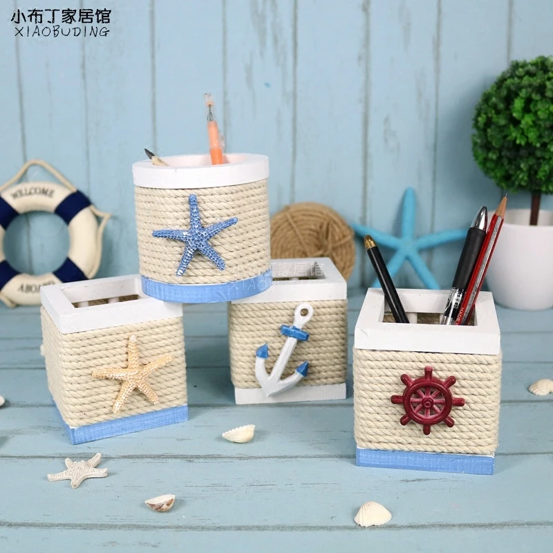 

Multifunction Mediterranean Style Circular Pen Holder Pen Pot Container Home Office Desktop Decoration Wood Crafts