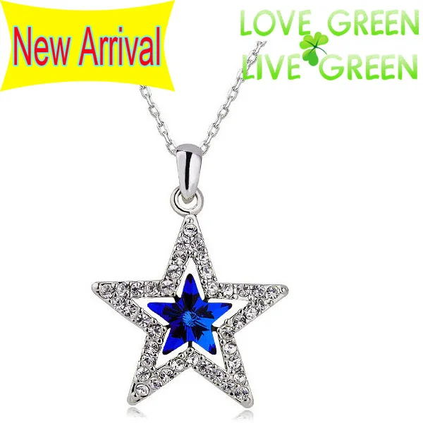 free shipping discount fashion beach women 18K Gold Plated Austrian Crystal five pointed star pendant necklace fashion jewelry