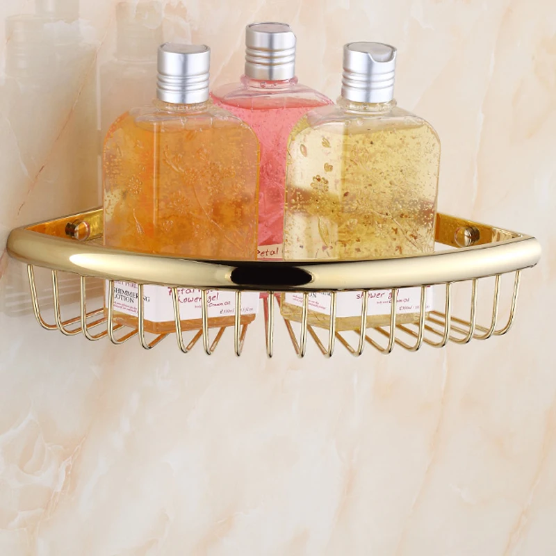 Free Shipping Golden Wall Mounted Bathroom Corner Shelf Solid Brass