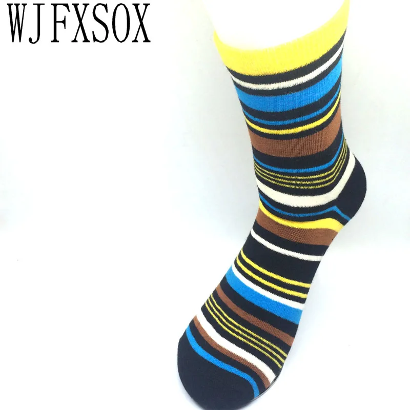 Мужские хлопковые носки WJFXSOX брендовые в цветную полоску английском стиле модные