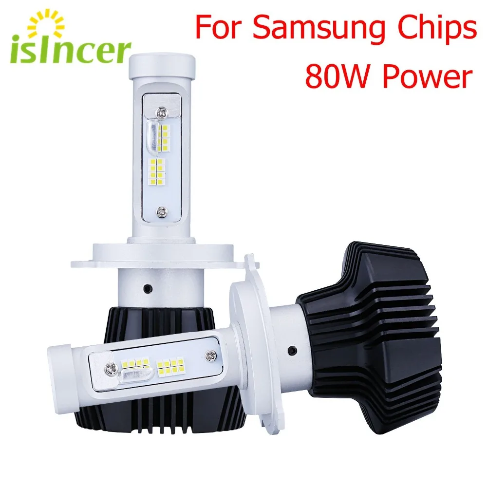 ISincer 12V LED Car Headlights H4 H7 Car Head Lamp Lights 80W 8000LM Head Bulbs H1