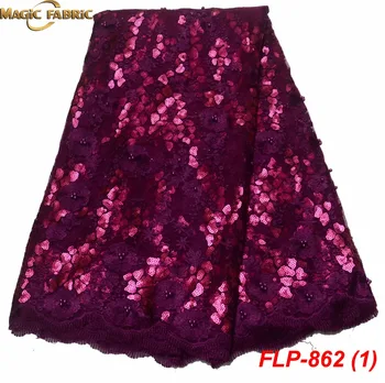 

African Beaded 3D Tulle Lace Fabric 2019 African French Lace Fabric High Quality Nigerian Embroidery Tulle French Lace FLP-862