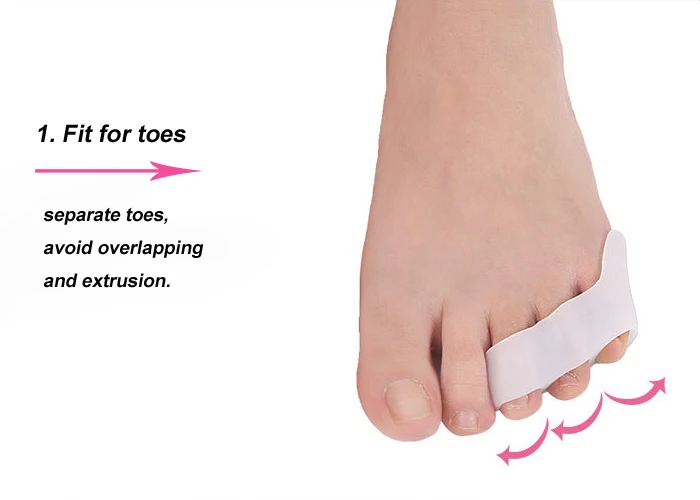 4 шт. = 2 пары силиконовых гелевых Пинки носок колодки три отверстия стелька маленькие пальцы ортопедический сепаратор хвост мягкий бежевый цвет носок Pad