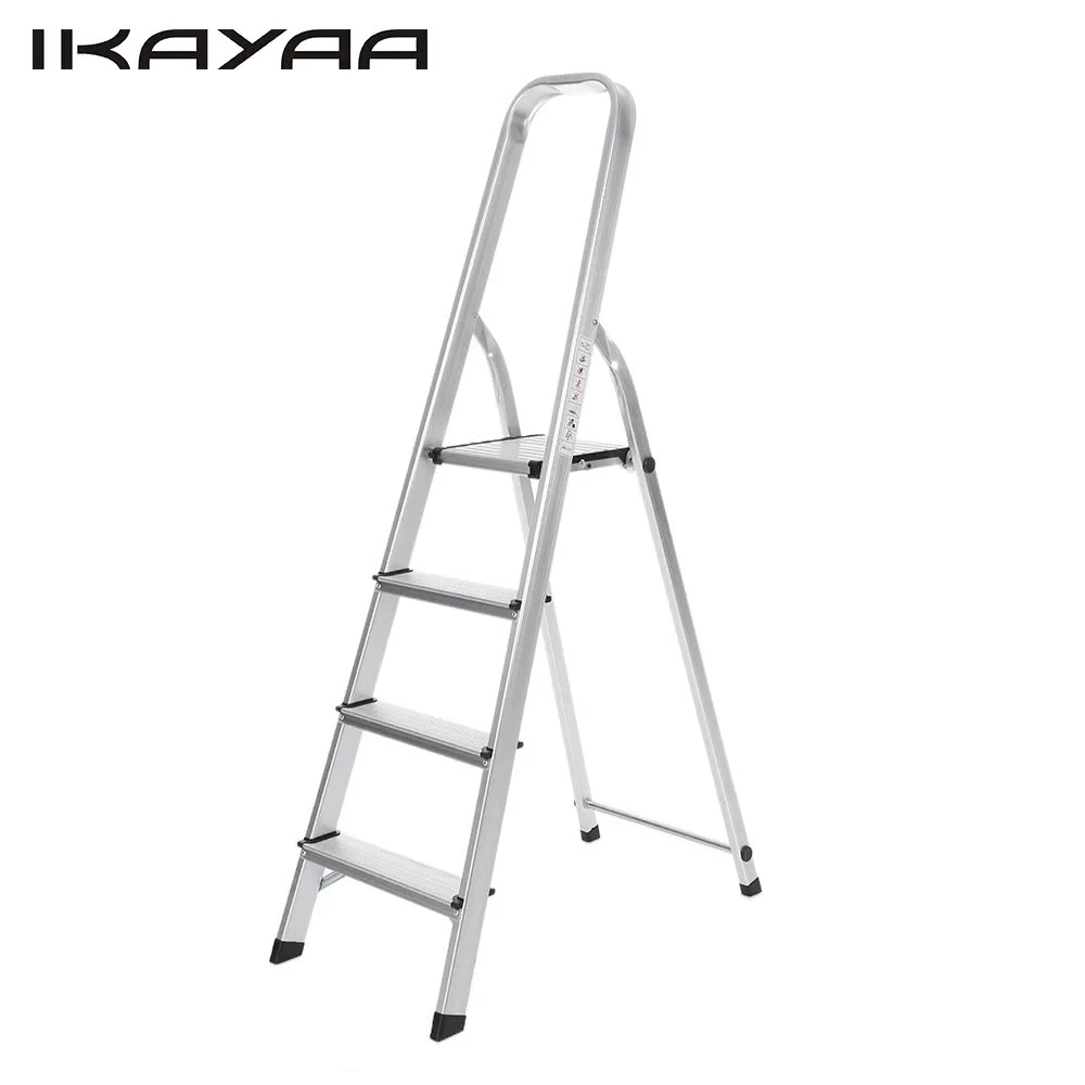 

Multi-use Portable Aluminum Work Platform 4 Widen Step Stool Non-slip Folding Step Ladder With Hand Grip 150KG Loading Capacity