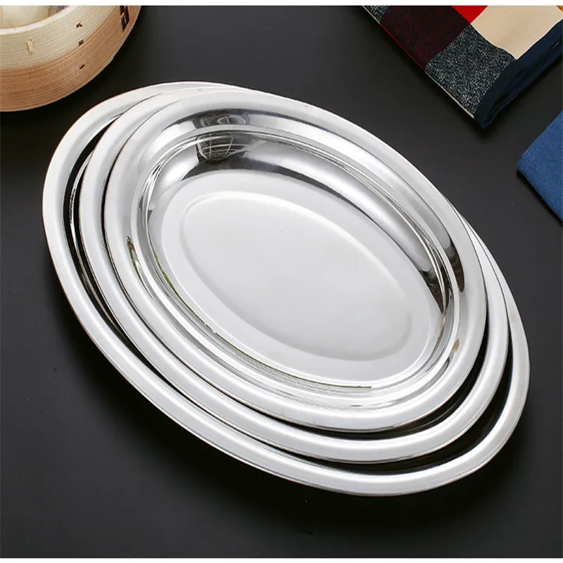 

Stainless Steel oval Thick Fish Dish Multifunctional Fruits Vegetables Dish Meat Plate Kitchen Food Container Snacks Plates Tray