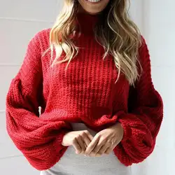 2018 новые зимние Для женщин свитера модная водолазка с рукавами «летучая мышь» пуловеры Свободные трикотажные свитера Женский Детский