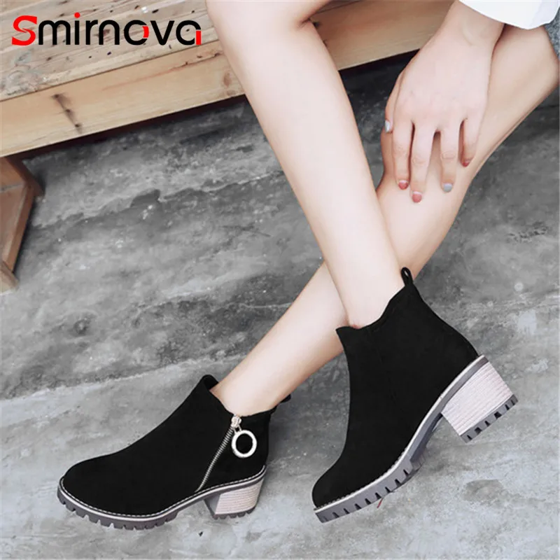 

Smirnova TOP fashion 2020 casual platform ankle boots autumn winter flock boots woman boots high heel large size crystal shoes