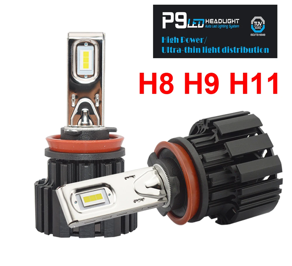 1 комплект H8 H9 H11 H16 (JP) 100 W 13600LM P9 светодиодный фар 2,5 MM ультра тонкий перевёрнутый Кристалл Мощность белый 6000 K все-в-одном вождения лампа