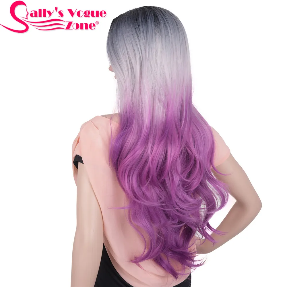 Sallyhair Ombre черный серебристый серый цвет длинные прямые парики 24 дюймов термостойкие для женщин волосы синтетические парики