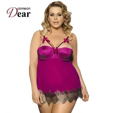 Comeondear/Лидер продаж, Эротическая фантазия красный, прозрачный шифон, Женское ночное белье с кружевом, украшенное RB7964, плюс размер, Сексуальное белье