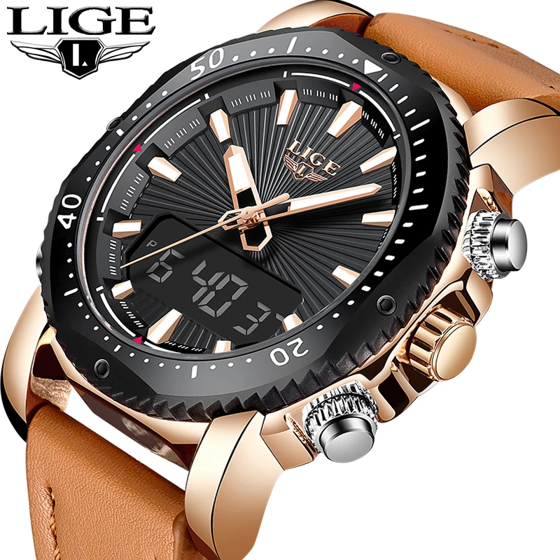 

LIGE Mens Watches Luxury Quartz Analog Fashion Sport Wristwatch Men Waterproof Leather Male Watch Clock Relogio Masculino+Box