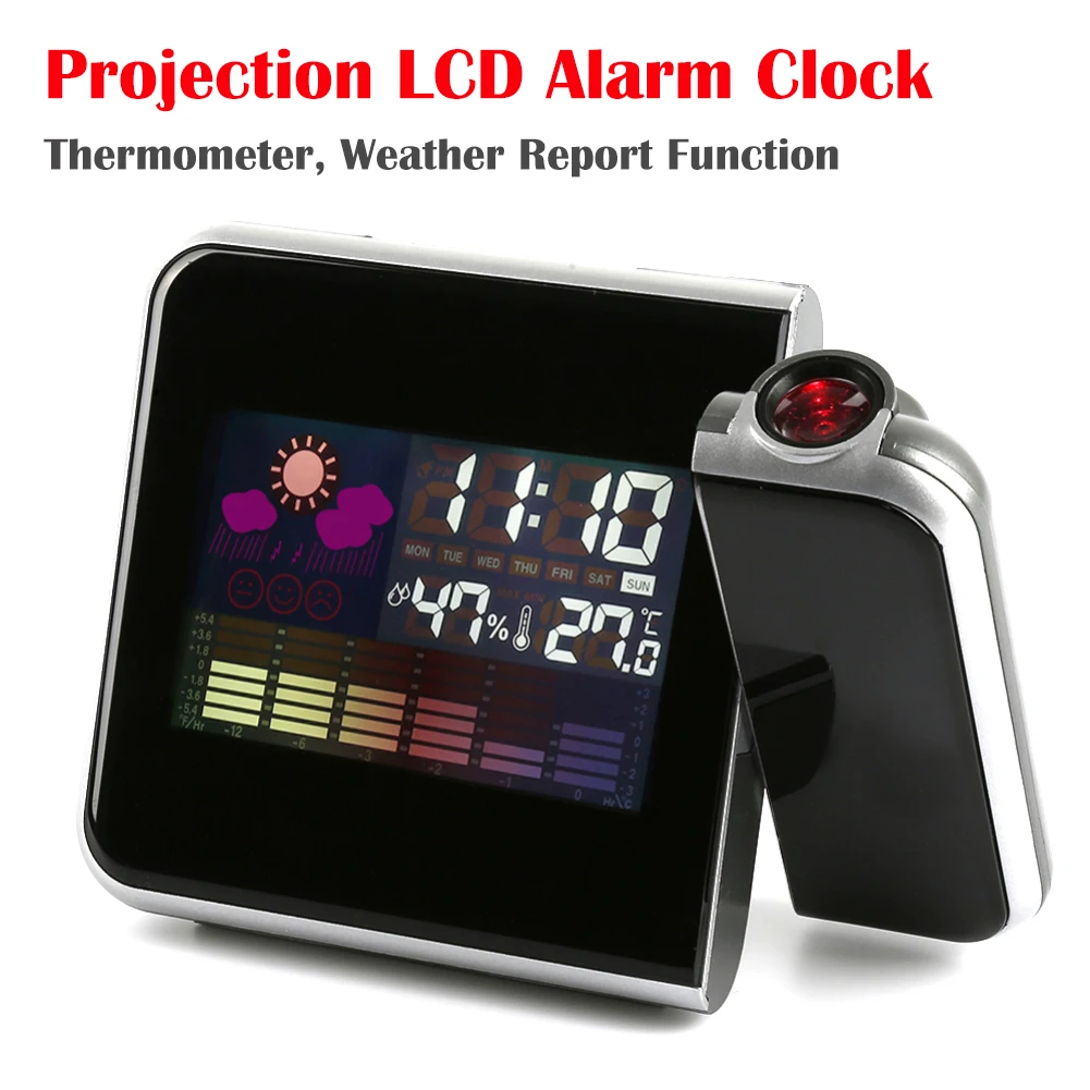 

LCD Projection Clock , Time Digital Alarm Clock , Color Screen Snooze Alarm Clock , Digital Backlight Thermometer Weather Report
