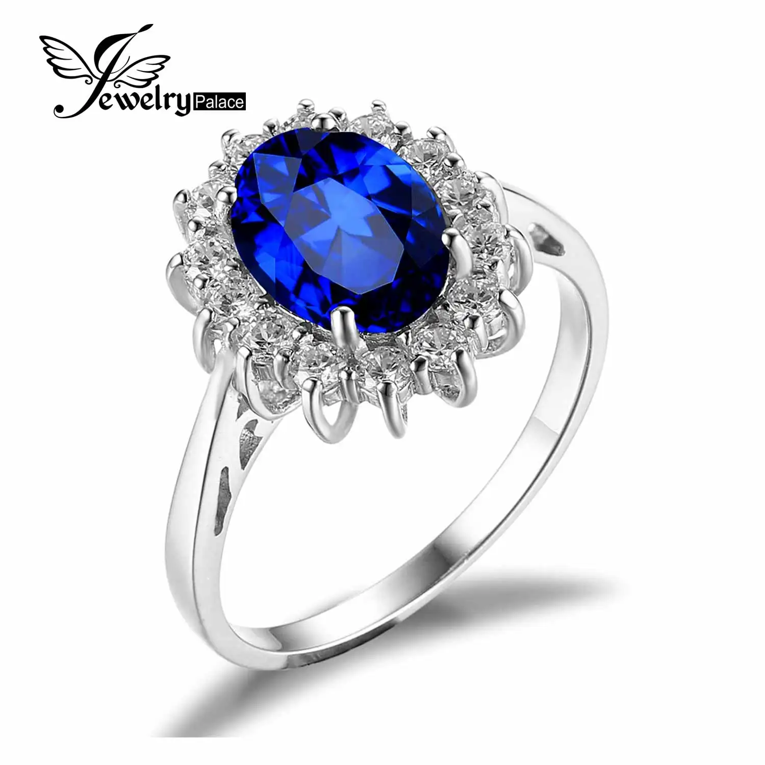 JewelryPalace Princess Diana William Kate Middleton s 3 2ct Created Blue Sapphire Engagement 925 Sterling Silver