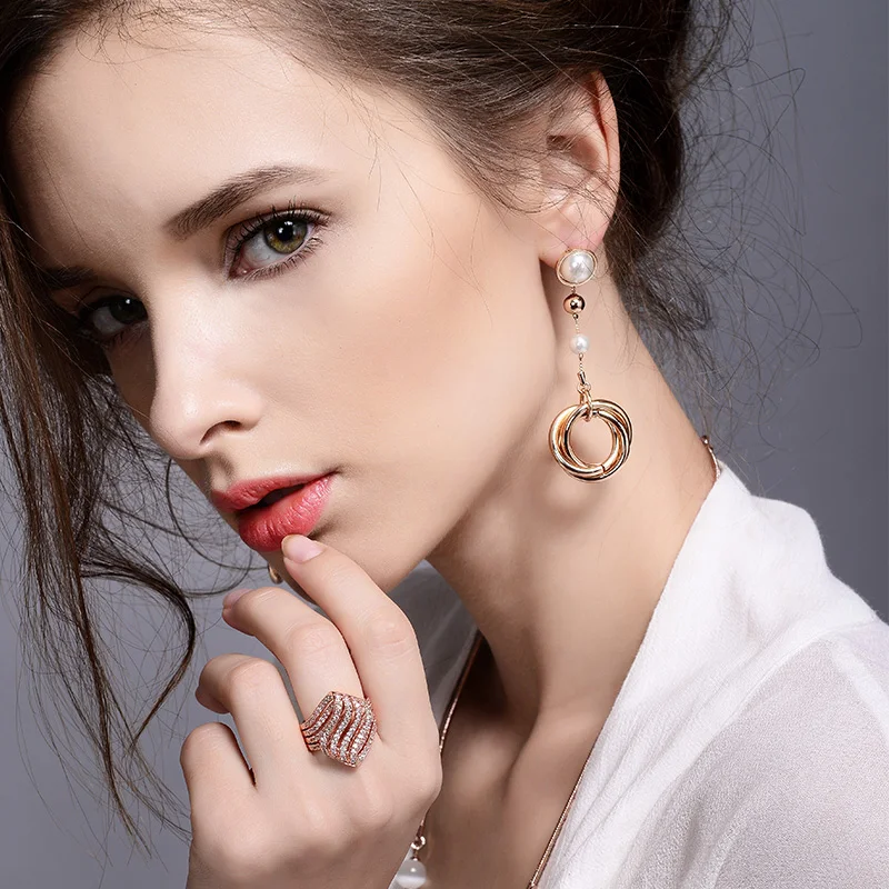 Viennois Gold Color Round Circle Dangle Earrings For women Simulated Pearl Elegant Earrings Fashion Jewelry